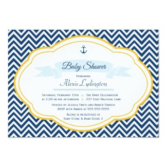Nautical navy gold chevron baby boy shower invite