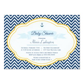 Nautical navy gold chevron baby boy shower invite