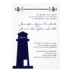 Nautical Navy Lighthouse Anchor Wedding Invitation