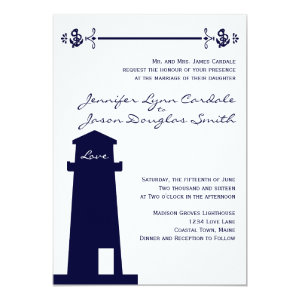 Nautical Navy Lighthouse Anchor Wedding Invitation 5
