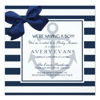 Nautical Navy Ribbon Anchor It's a Boy Baby Shower Card