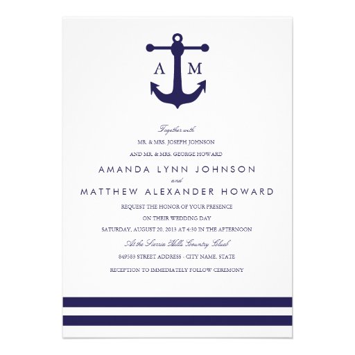Nautical Navy Wedding Invitation (front side)