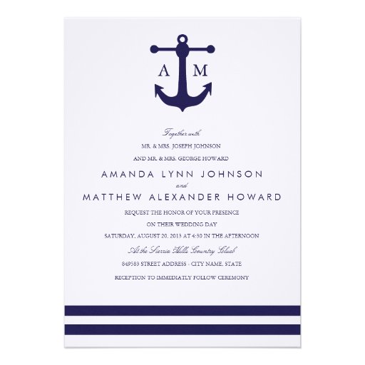 Nautical Navy Wedding Invitation (front side)