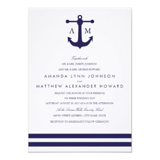 Nautical Navy Wedding Invitation 5" X 7" Invitation Card