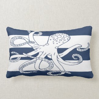 Nautical Octopus Blue Stripe Lumbar Pillow