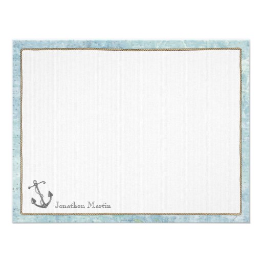 Nautical Personalized Flat Note Cards - Anchor