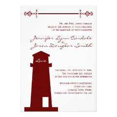 Nautical Red Lighthouse Beach Wedding Invitations