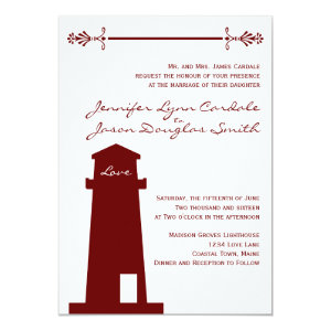 Nautical Red Lighthouse Beach Wedding Invitations 5