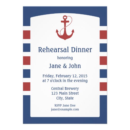 Nautical Rehearsal Dinner Custom Invitations (front side)