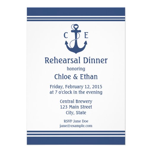 Nautical Rehearsal Dinner Personalized Announcements