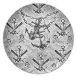 Nautical rockabilly girl and crossbones pattern. party plate