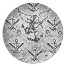 Nautical rockabilly girl and crossbones pattern. party plate