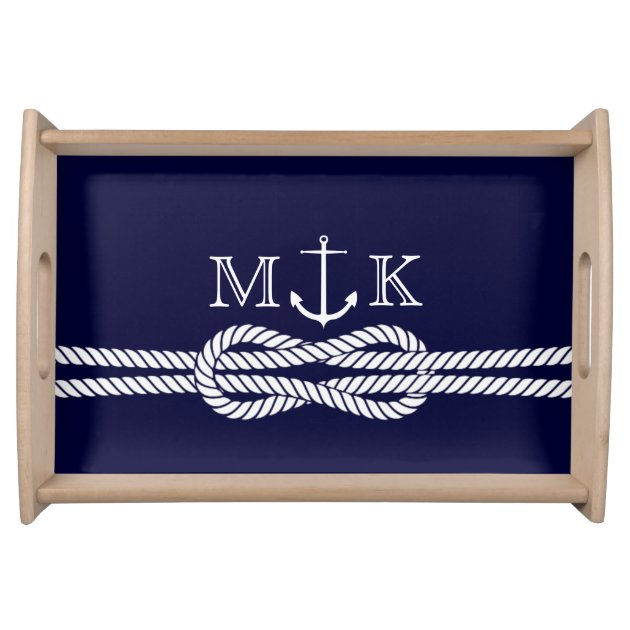 Nautical Rope and Anchor Monogram in Navy Serving Platter