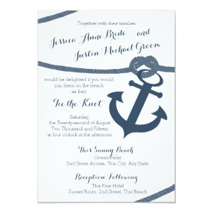 Nautical Rope and Anchor Wedding 5x7 Paper Invitation Card