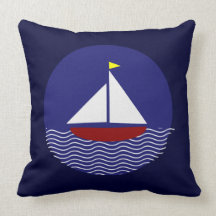 Nautical Sail Boat Red and Blue Throw Pillow