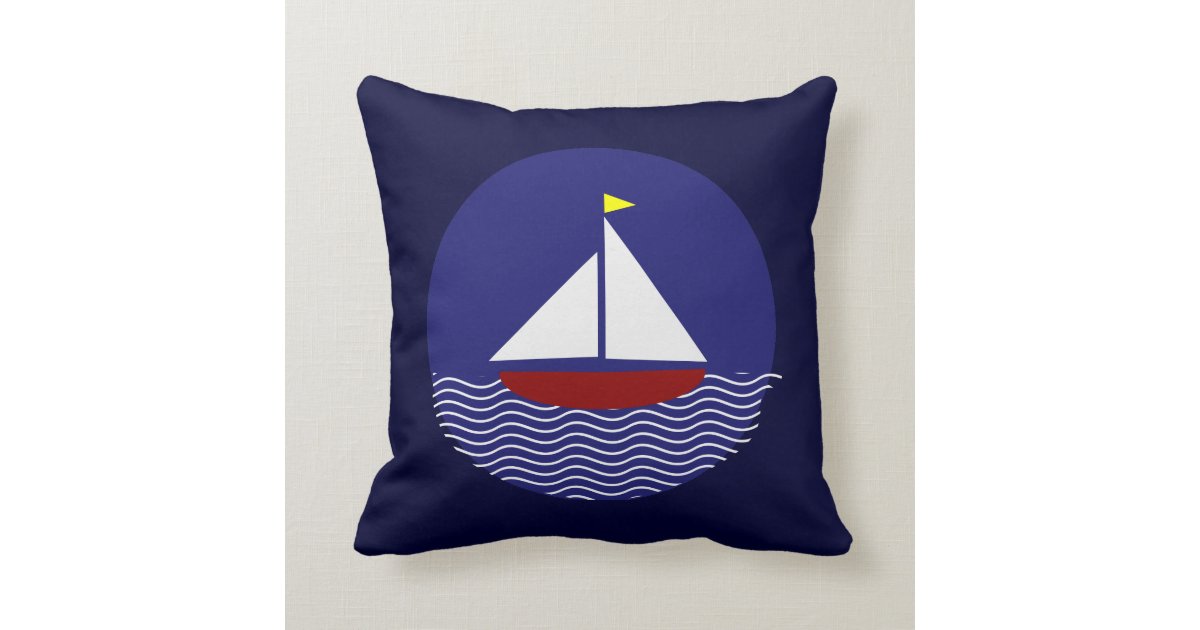 Nautical Sail Boat Red and Blue Throw Pillow Zazzle