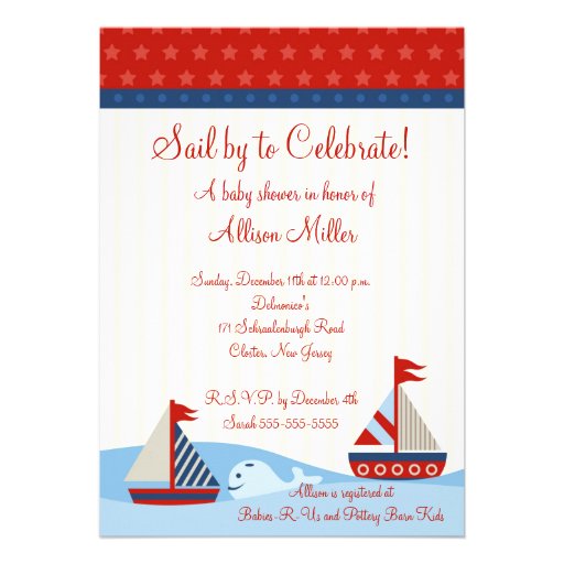 Nautical Sail By to Celebrate Boy Baby Shower Invites