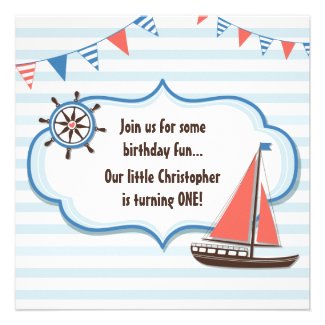 Nautical Sailboat 1st Birthday Invitations for Boy