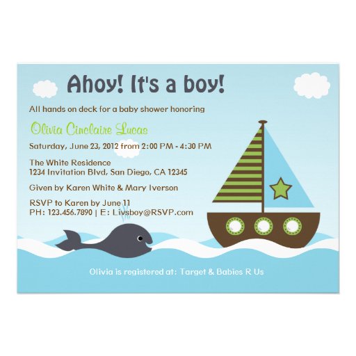 Nautical Sailboat Baby Boy Baby Shower Invitation (front side)