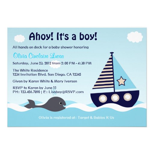Nautical Sailboat Baby Boy Baby Shower Invitation