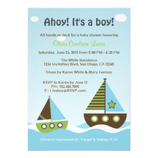 Nautical Sailboat Baby Boy Baby Shower Invitation