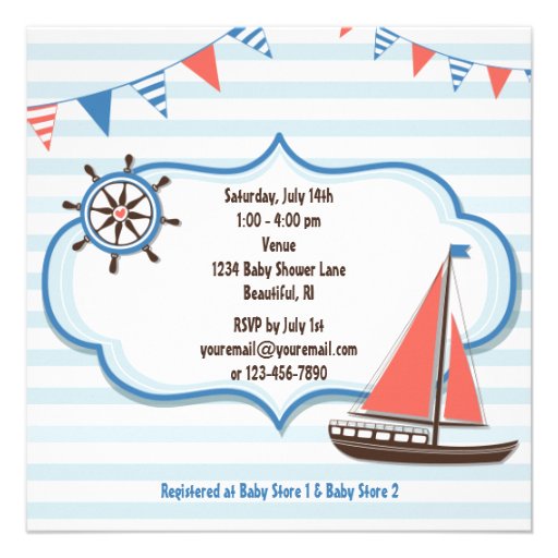 Nautical Sailboat Baby Shower Invitations for Boys