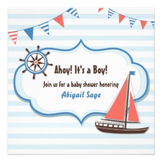 Nautical Sailboat Baby Shower Invitations for Boys