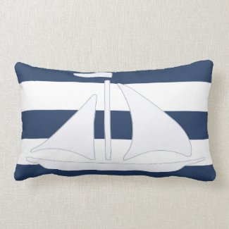 Nautical Sailboat Blue Stripe Lumbar Pillow