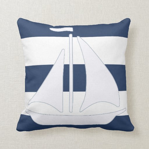 Nautical Sailboat Blue Stripe Throw Pillow Zazzle