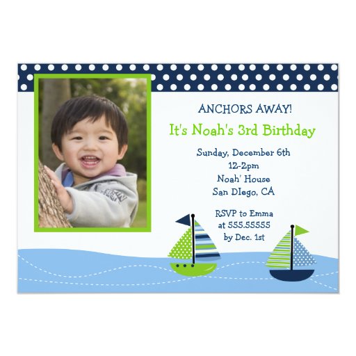 Nautical Sailboat Boys Photo Birthday Invitations | Zazzle