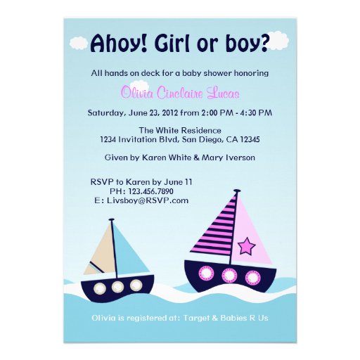 Nautical Sailboat Gender Reveal Gender Neutral Custom Announcements (front side)