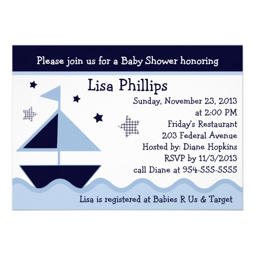 Nautical/Sailboat/Navy Baby Shower Invitation
