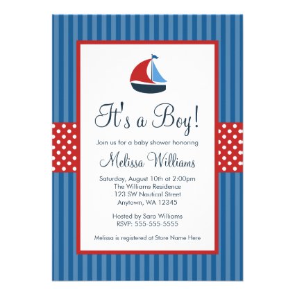 Nautical Sailboat Stripes Baby Shower Invitations