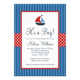 Nautical Sailboat Stripes Baby Shower Invitations Announcement