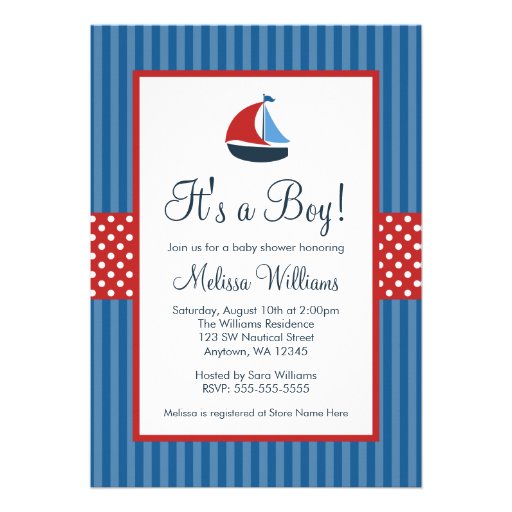 Nautical Sailboat Stripes Baby Shower Invitations (front side)