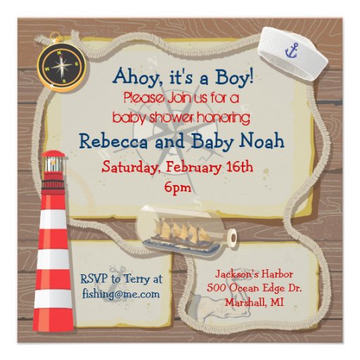 Nautical Sailor Baby Shower Invitations (front side)
