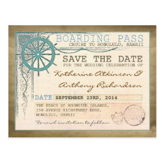 nautical save the date boarding pass postcards