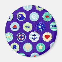 Nautical Sea Blue Sailor Pattern Magnet