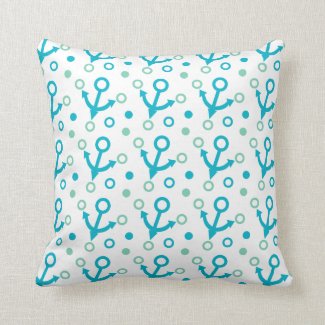 Nautical Sea Green And Blue Anchor & Dots Pattern Pillows