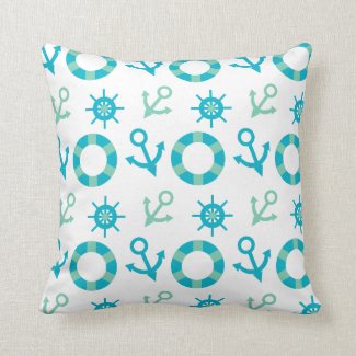Nautical Sea Green And Blue Anchor Pattern Pillows