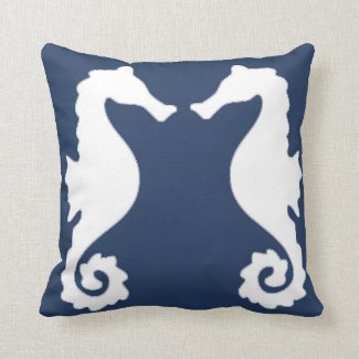 Nautical Sea Horses Throw Pillow