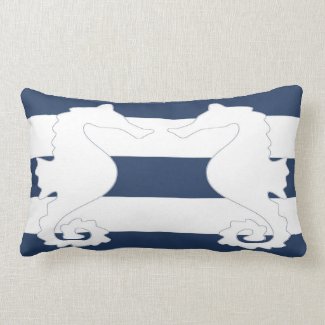 Nautical Seahorses Blue Stripe Lumbar Pillow