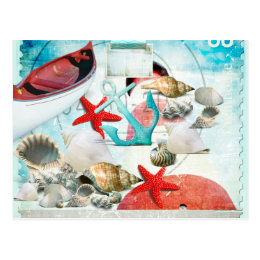 Nautical Seashells Anchor Starfish Beach Theme Postcard