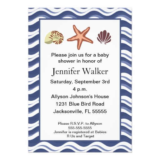 Nautical Seashells Baby Shower Personalized Invites (front side)