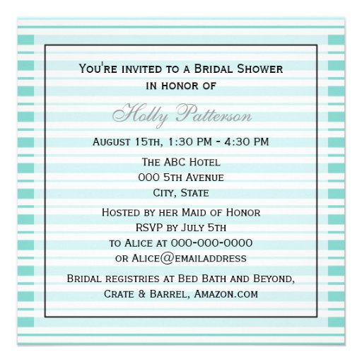 Nautical Ship Lt Blu Wht Stripe #2 S Bridal Shower Invitation
