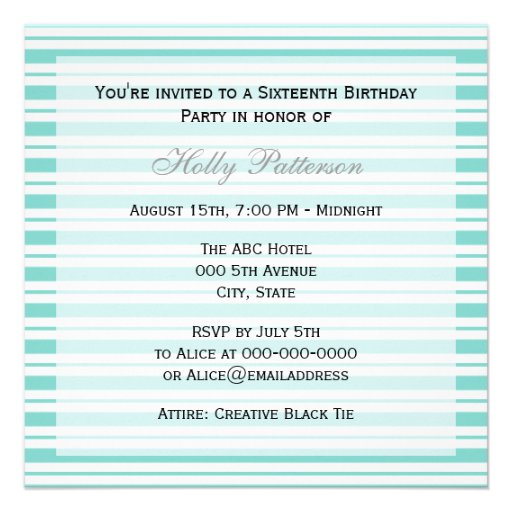 Nautical Ship Lt Blue White Stripe SQ Sweet 16 Announcement