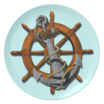 Nautical Ships Wheel And Anchor Dinner Plate