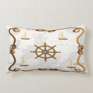 Nautical Ships Wheel and Sailboats Lumbar Pillow