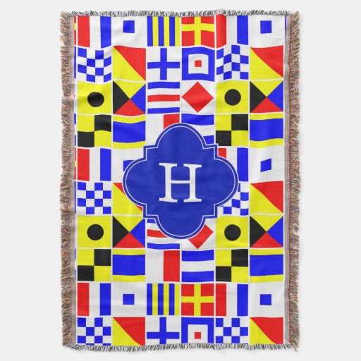 Nautical Signal Flags Royal Quatrefoil Monogram Throw