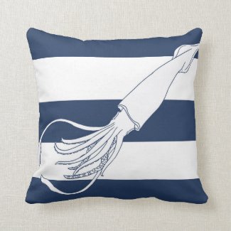 Nautical Squid Blue Stripe Throw Pillow